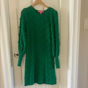 Lilly PulitzerGreen Pom-Pom Sweater Dress